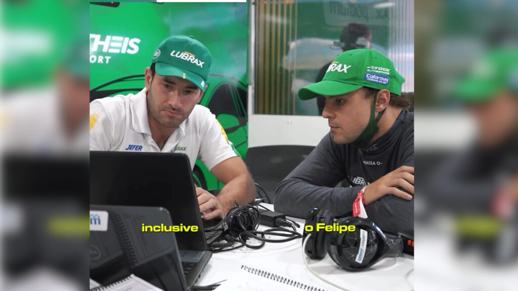 Vitor Genz e Felipe Massa durante o trabalho de consultoria de pilotagem  realizado pelo piloto gaúcho. Foto: Reprodução/ Instagram 
